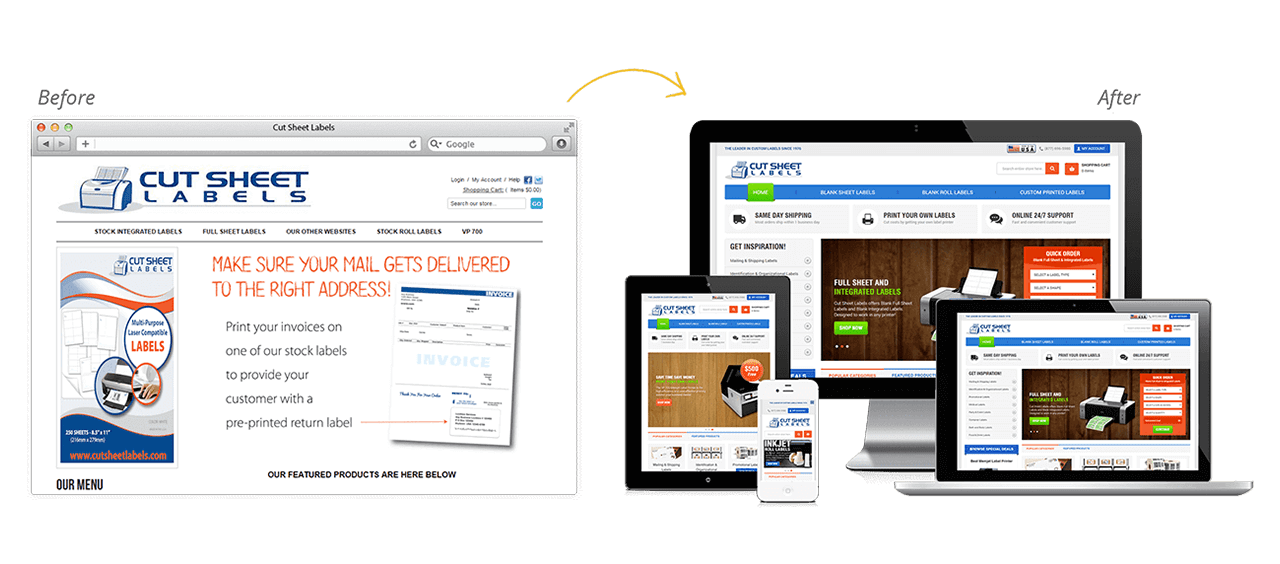 Cut Sheet Labels Website Redesign Before After
