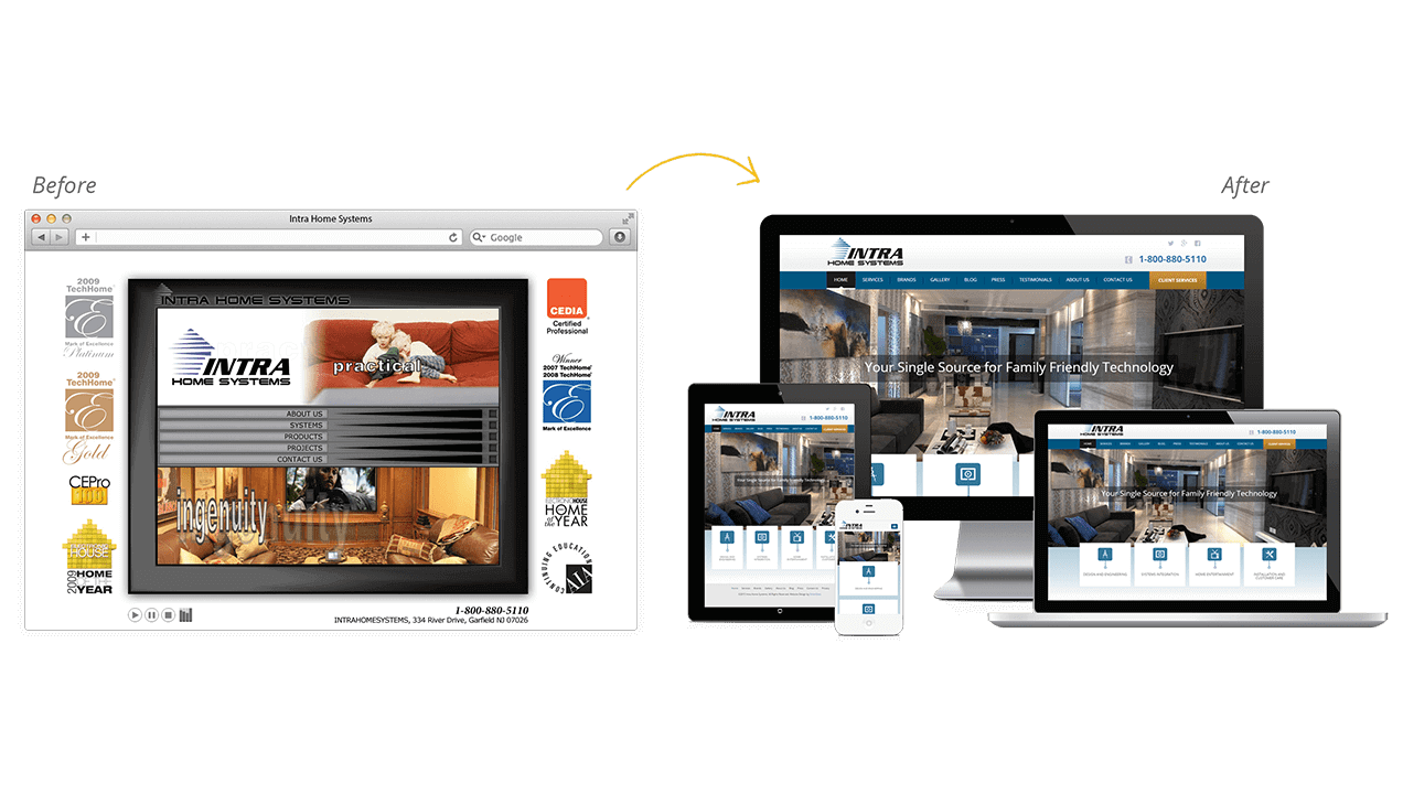 Intra Home Systems Website Redesign Before After