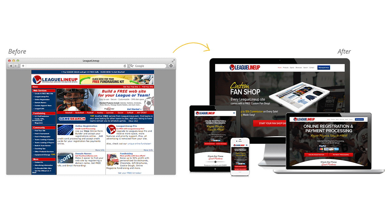 League Lineup Website Redesign Before After