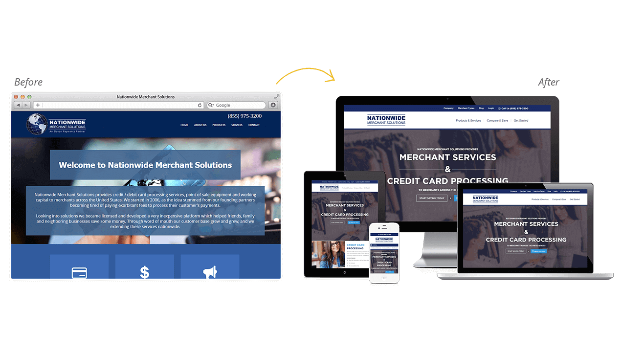 Nationwide Merchant Solutions Website Redesign Before After