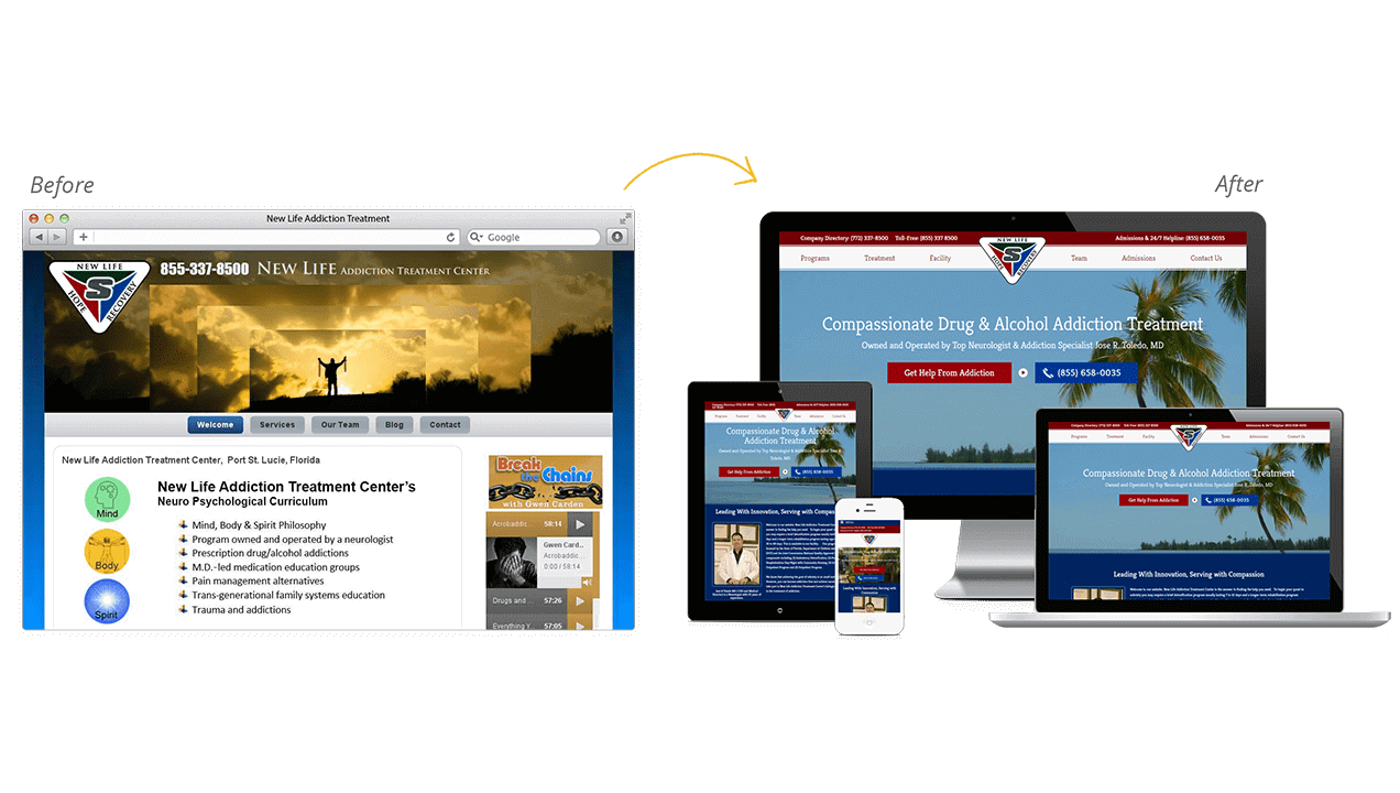 New Life Addiction Center Website Redesign Before After