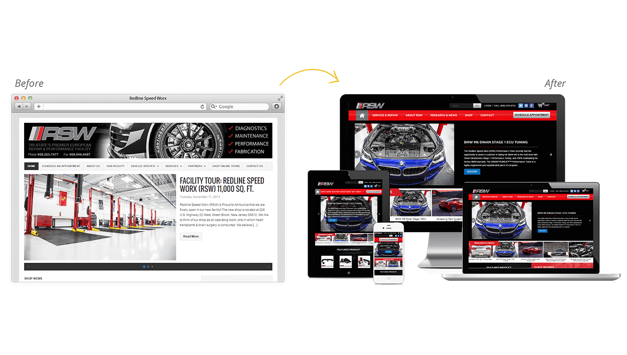 RedLineSpeedWorx Website Redesign Before After