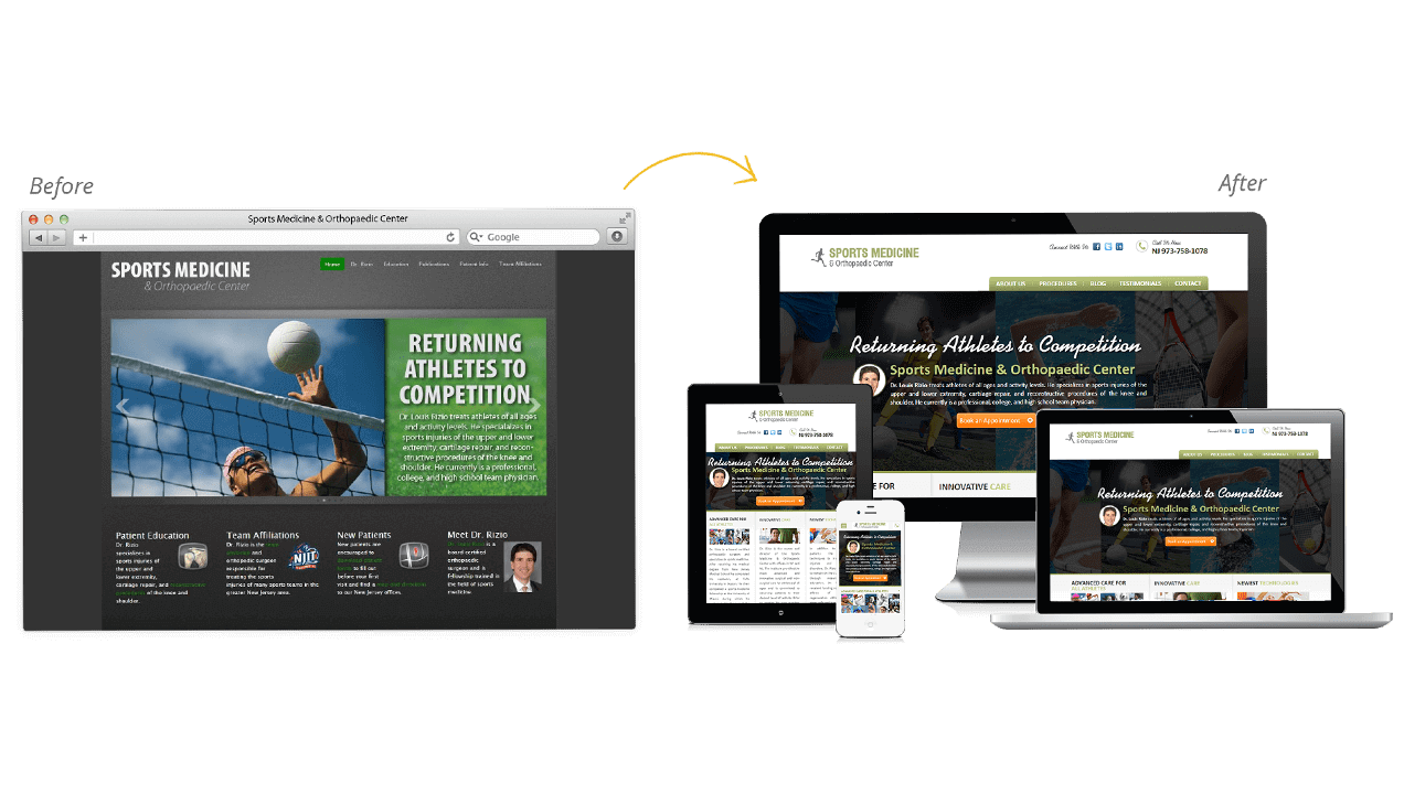 Sports Medicine & Orthopaedic Website Redesign Before After