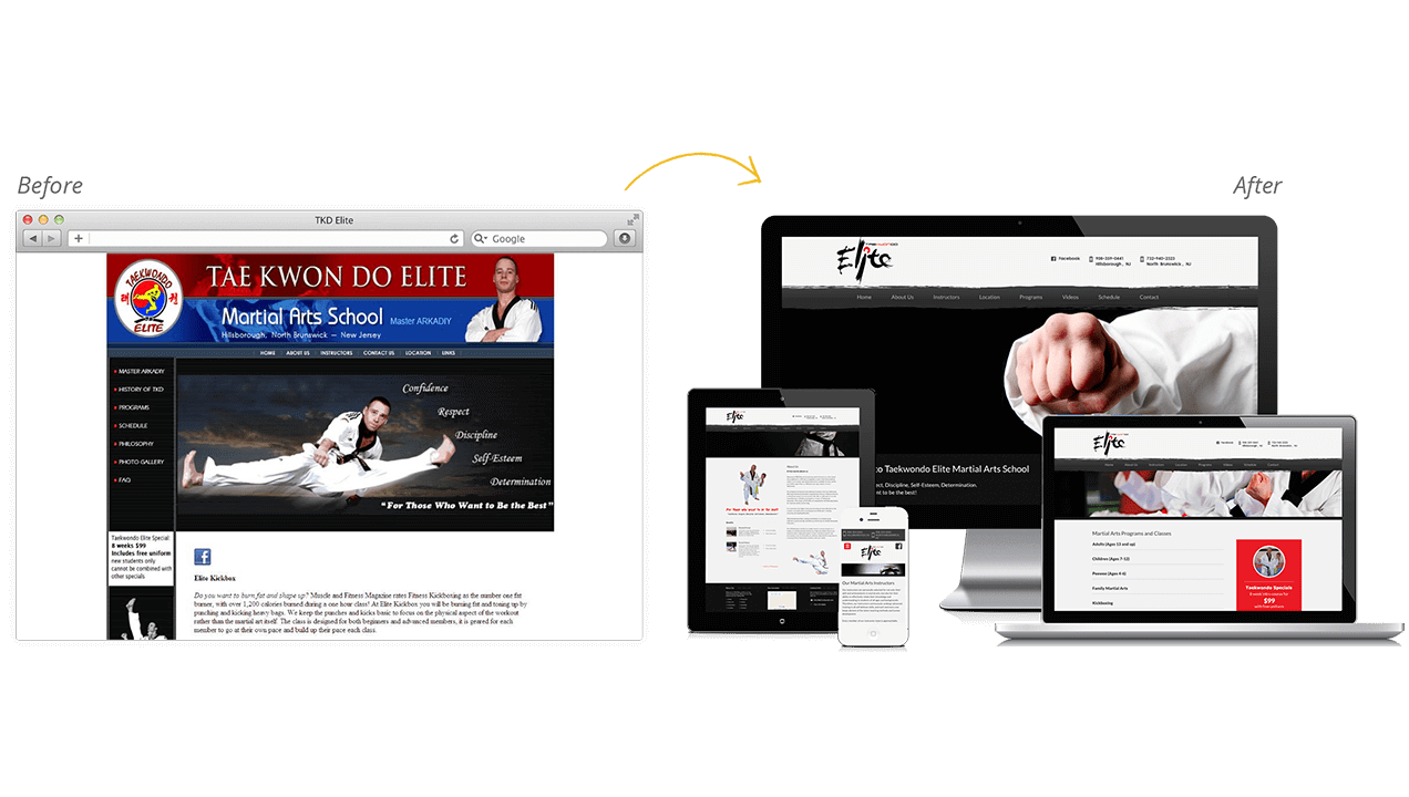 Taekwondo Elite Website Redesign Before After