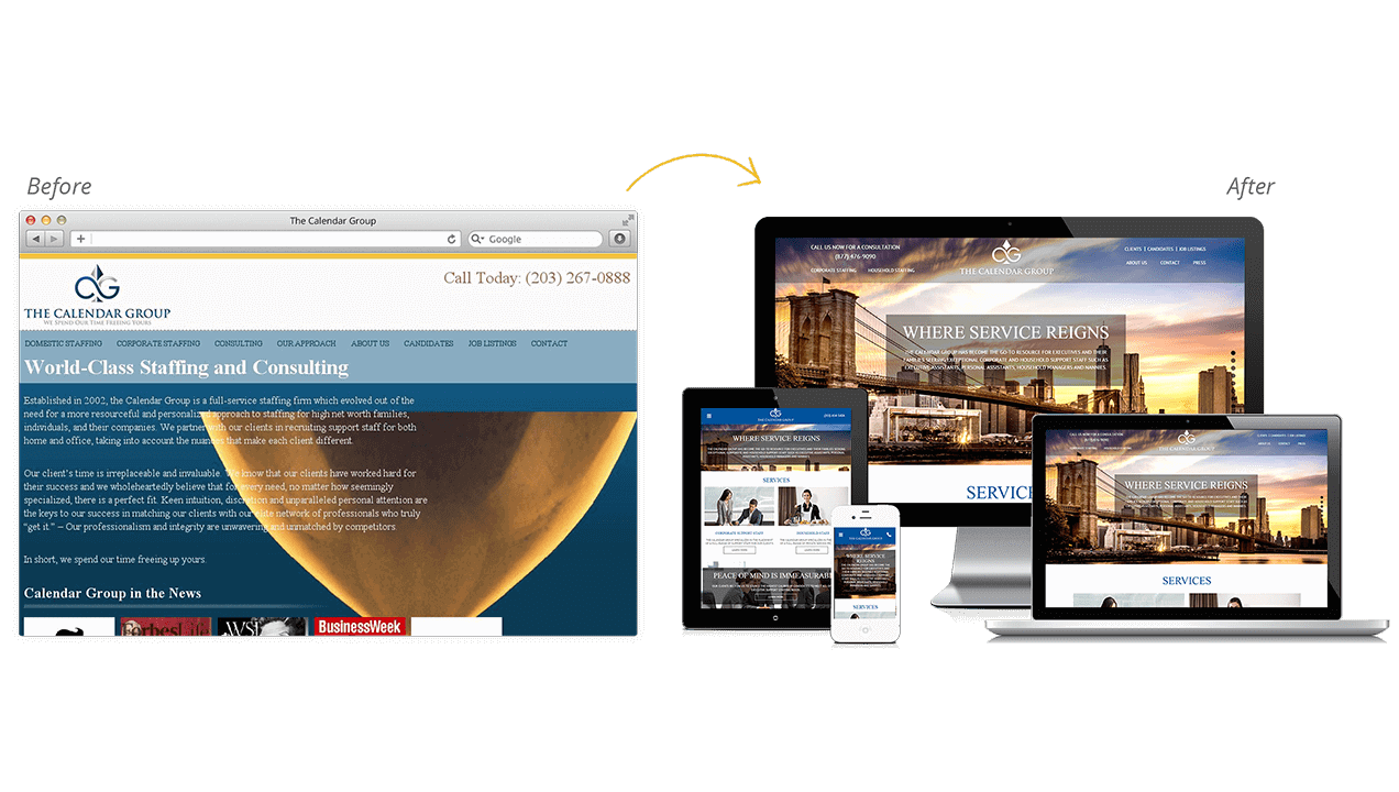 The Calendar Group Website Redesign Before After