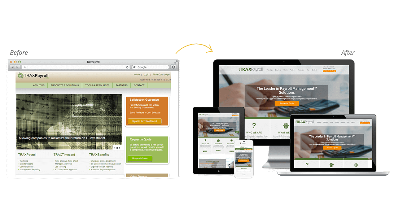 TRAXPayroll Website Redesign Before After