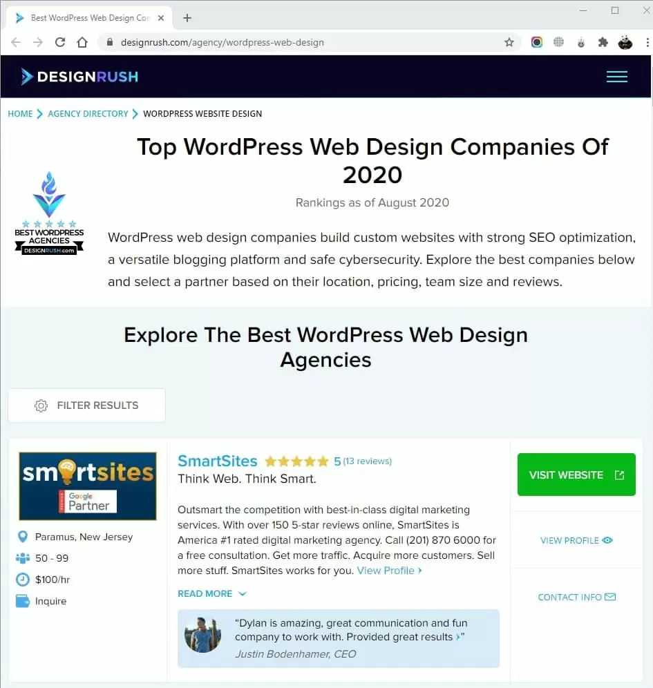 SmartSites Listed in Top WordPress Web Design Companies