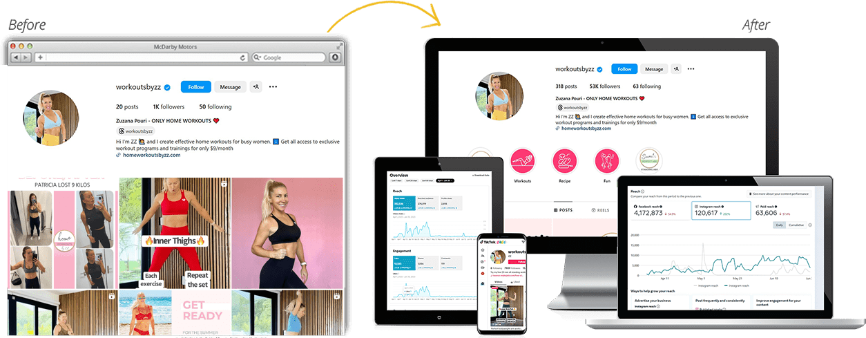 Workouts by ZZ Social Media Before After Retail Industry, Before-After